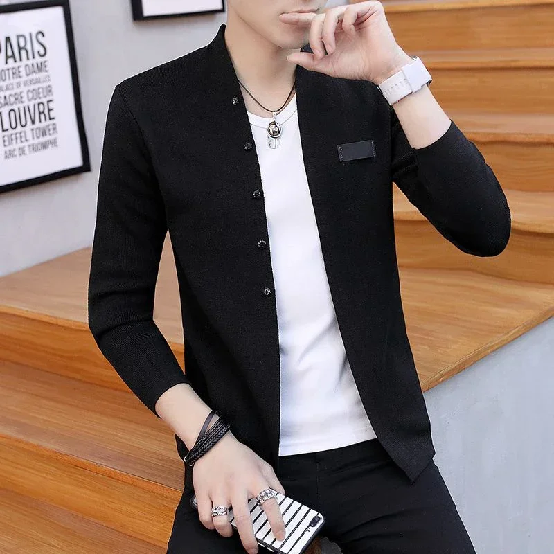 Autumn Winter Male Korean Fashion Solid Color Knitting Coat Homme Buttons Slim Cardigan Sweaters Men Outwear Top Men's Clothing