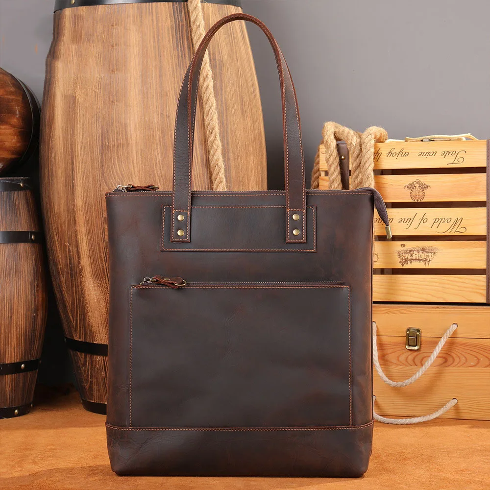 

Genuine Leather Men's Leather Briefcase Vintage Fashion Leather Handbags for Men Male Laptop Bag Business Computer Bags for Male