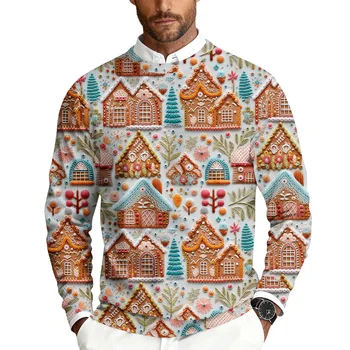 Men'S Christmas Printed Round Neck Long Sleeved Threaded Knitted Pullover Sweater Loose Fit Casual Business Knit Sweater