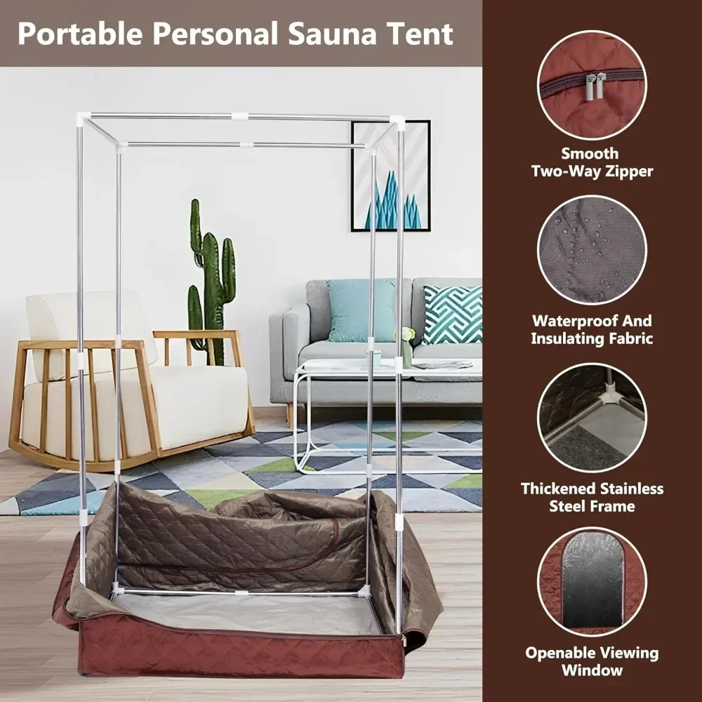 Portable Home Steam Sauna, 3L Steam Engine Sauna Tent, Remote Control, Folding Chair (brown), Full-size Personal Sauna Room 4