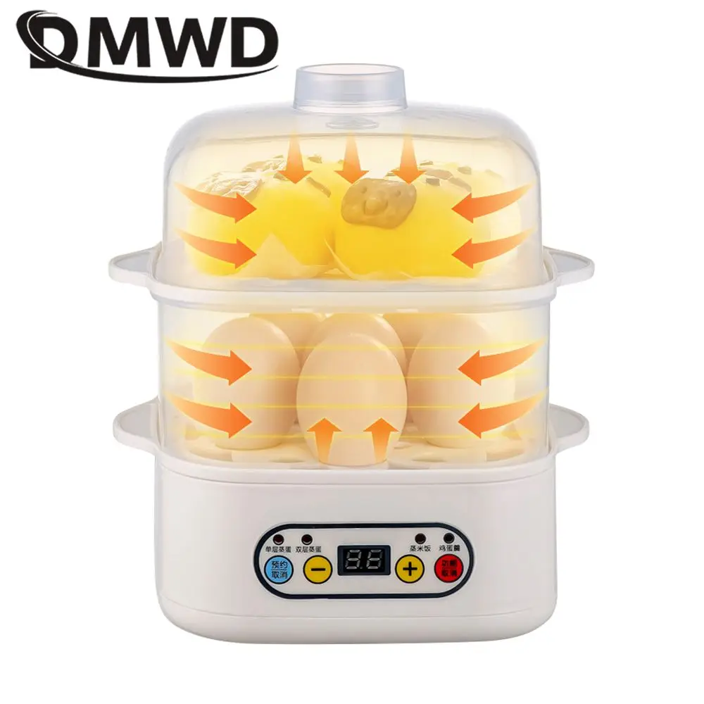 DMWD 1/2 Layers Mini Food Steamer Electric Cooker Automatic Custard Egg Boiler Breakfast Maker Omelette Cooking Machine 220V