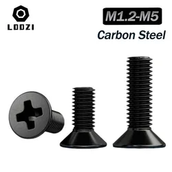 Pack of 10/20/50 Mini Micro Black Carbon Steel Cross Phillips Flat Countersunk Head Screws - M5 x 10Pieces