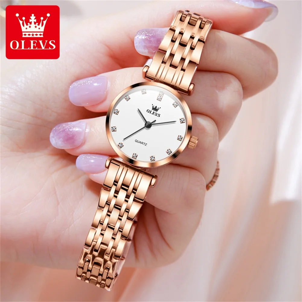 OLEVS Brand Fashion Simple Quartz Watch Women Luxury Rose Gold Stainless Steel Strap Waterproof Womens Watches Relogio Feminino