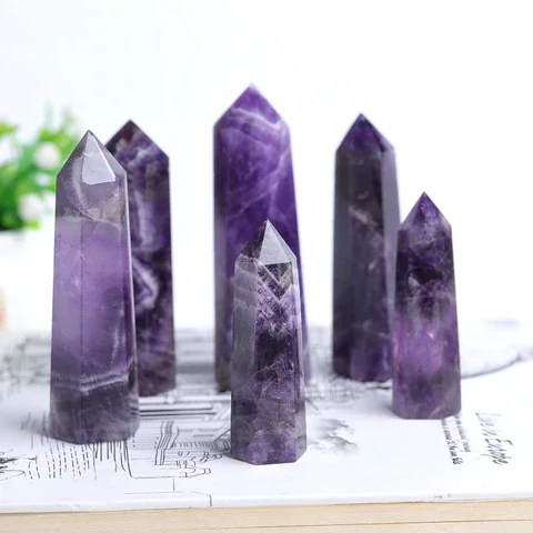 

1PC Natural Amethyst Point Quartz Rock Mineral Specimen Hexagonal Prism Ornament Magic Wand Reiki Healing Gemstone Crystal Tower