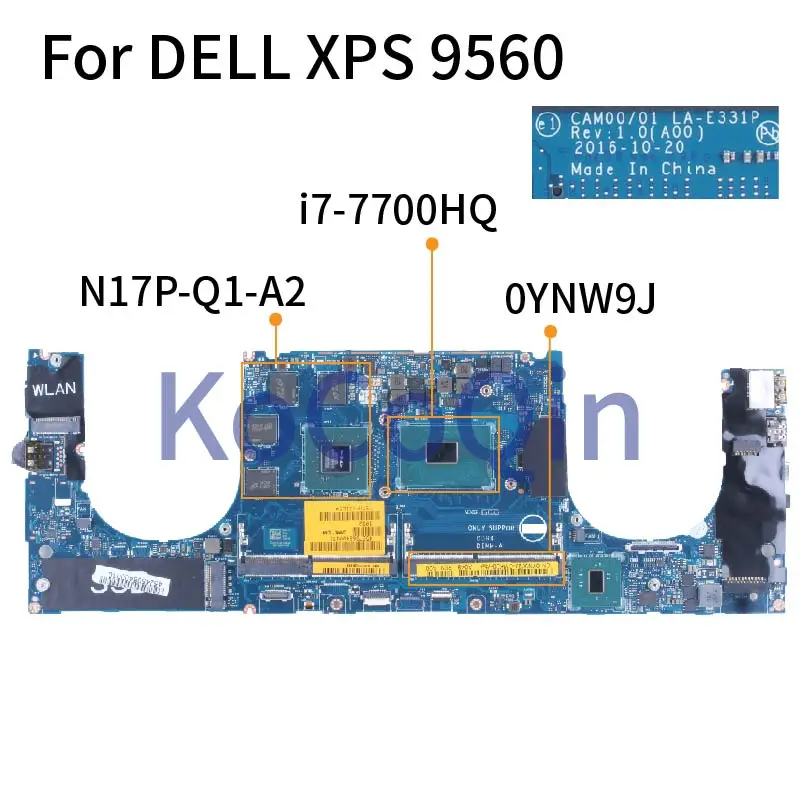

For DELL XPS 9560 I7-7700HQ Notebook Mainboard 0YNW9J LA-E331P SR32Q N17P-Q1-A2 DDR4 Laptop Motherboard