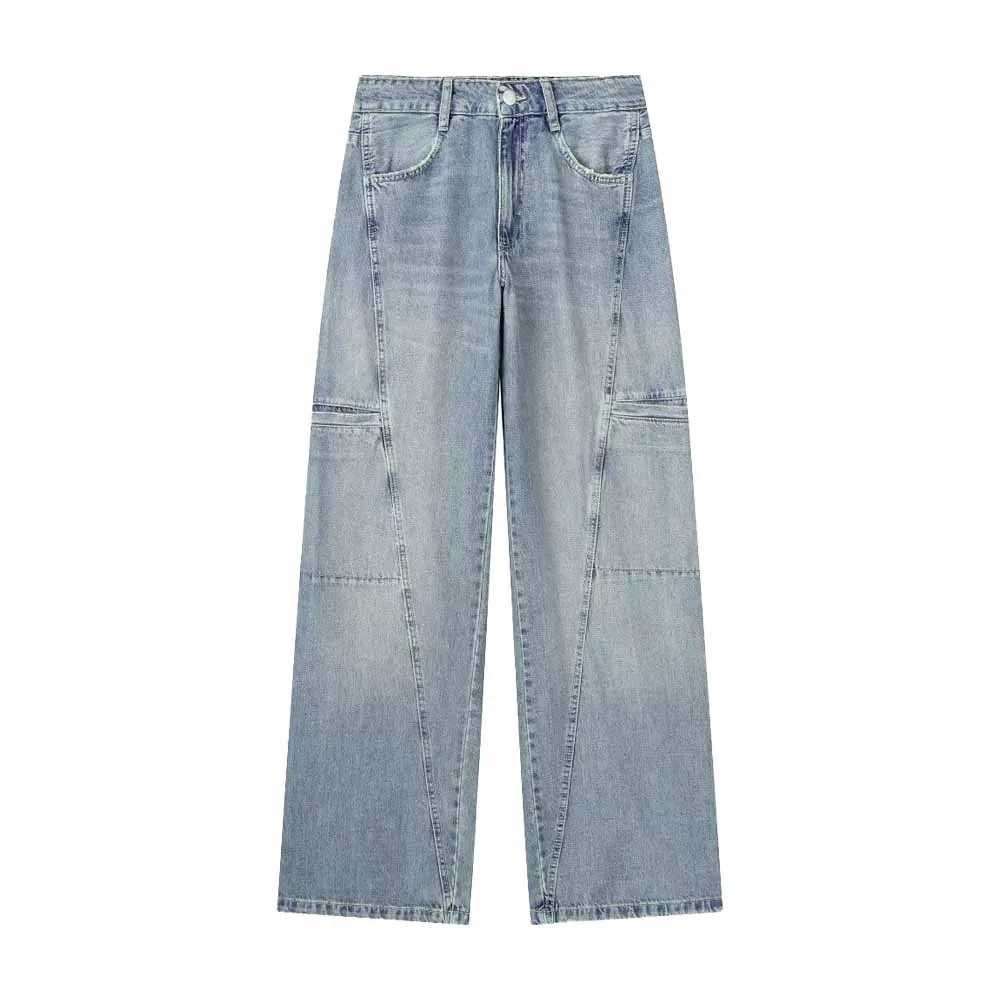 

TRAF Fall/Winter Jeans Women's Fashion New Pocket Decoration Design Retro Female Leisure Mid-Rise Trousers Mujer 5520/241