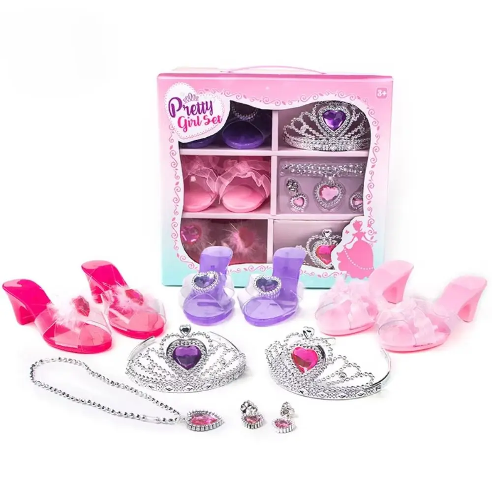 Necklace Crown Princess Dress Up Toys Pretend Play Earrings Bracelet Girls Jewelry Toys Role Play Makeup Crystal Shoes Toy