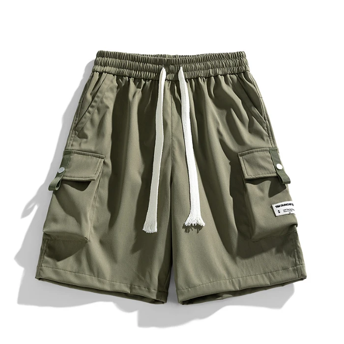 Pantalones Cortos Cargo de Verano para Hombre, Casuales, Holgados, con Múltiples Bolsillos, con Cordón, Estilo Urbano, Deportivos, hasta la Rodilla, Bermuda, Color Negro y Gris