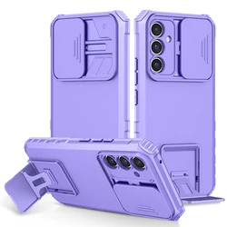 Durable Armor Kickstand Slider Camera Protector Phone Case for Galaxy A05 (Purple)