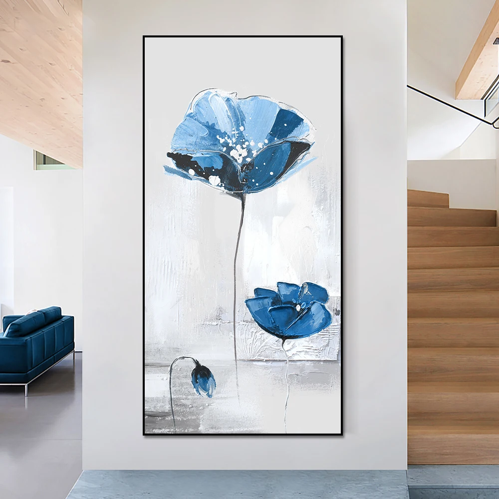 

Vintage Minimalist Bule Plant Poster Flowers Canvas Painting Prints Nordic Floral Wall Art Pictures for Living Room Home Decor