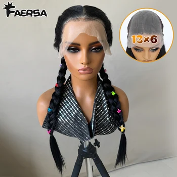 HD Lace Front Wig 30 Inch Stripe 13X6 Lace Wig Pre Plucked Glueless Synthetic Heat Resistant Long Straight Black and Ombre Wigs