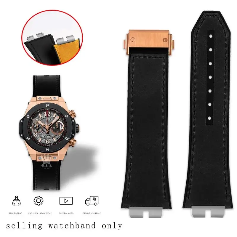 Correa de reloj de caucho fluorado de piel de vaca de liberación rápida para Hublot Big Bang 411 411 correa de 27 m Pulsera de reloj Junta de acero inoxidable