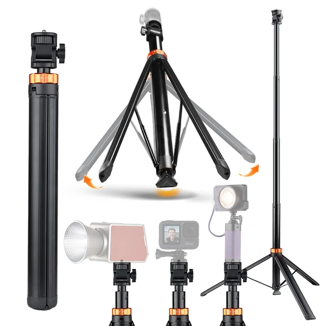 MT80 Heavy Duty Aluminum Alloy Tripod Light Stand with Quick Release Plate, for Camera Phone Video Light, Foldable & Portable