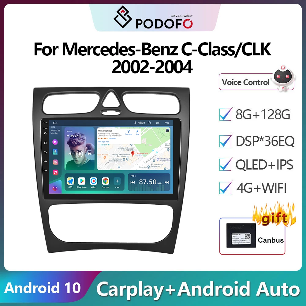 

Podofo 2Din Android Car Radio Multimidia Video Player For Mercedes-Benz C-Class/CLK 2002-2004 GPS Navigation Carplay Auto Stereo
