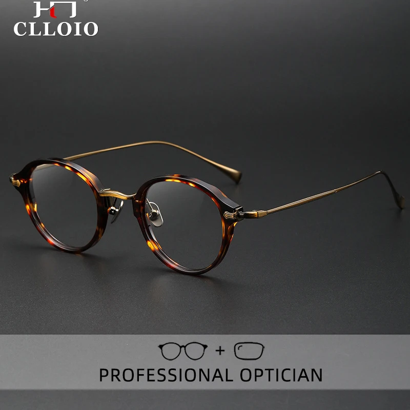Pure Titanium Anti Blue Ray Reading Glasses Men Retro Round Myopia Glasses Luxury Acetate Prescription Eyewear Frames reading glasses anti blue light glasses