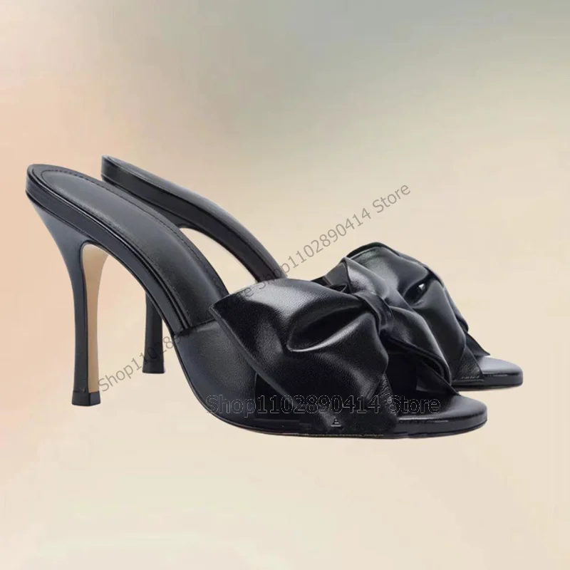 

Black White Bow Knot Decor Open Toe Slippers Slip On Women Shoes Thin High Heels Novel Fashion Outdoors 2023 Zapatos Para Mujere