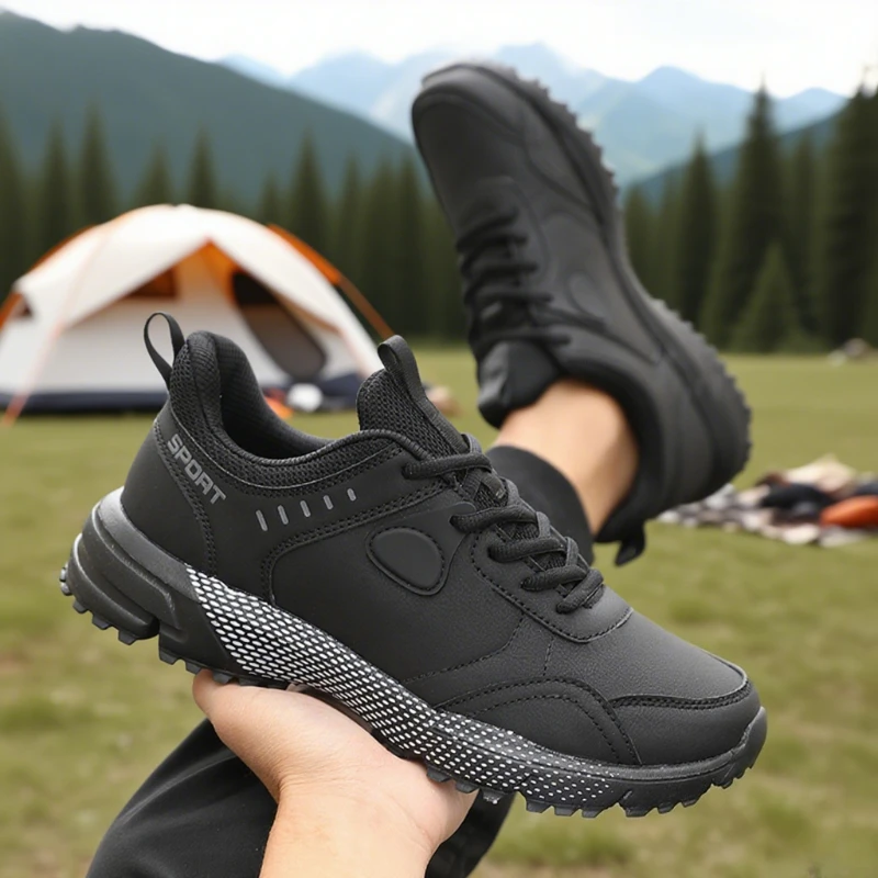 Men's Multi Purpose Sneakers Black Leather Surface Outdoor Explorations Shoes New Cushioned Fashion Men Shoes Chaussure De Sport