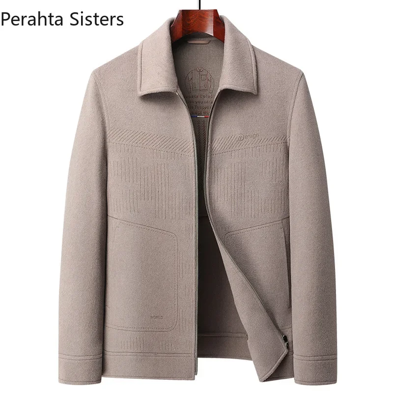Brand Luxury 100% Wool Jacket For Men Autumn Winter Lapel Zipper Hand-Sewn Double-Sided Woolen Jackets Korean Man Clothing 5