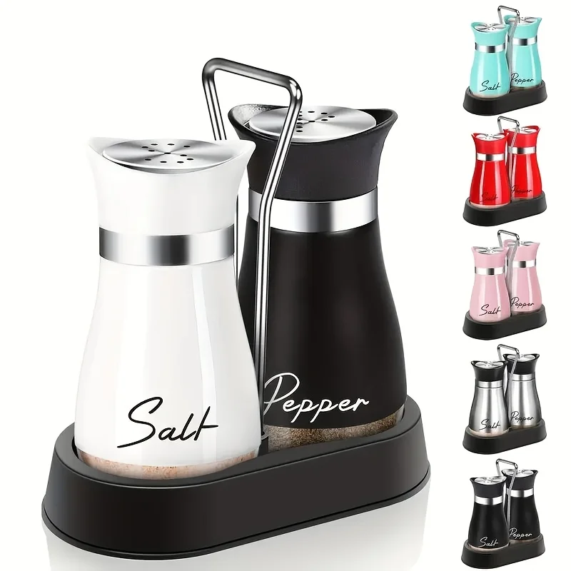 Salt And Pepper Bottles With A Shaking Stand Stainless Steel Lid Refillable
