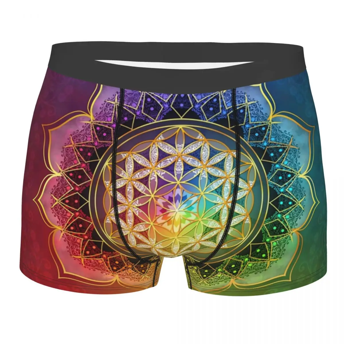 

Rainbow Flower Of Life With Lotus Underwear Men Sexy Print Custom Geometry Mandala Boxer Shorts Panties