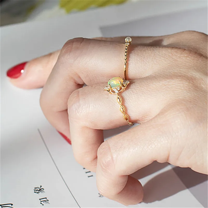 925 Sterling Silver Plated 18K Gold Imitate Opal Zircon Ring Luxury High Quality Jewelry Gifts For Women Girls