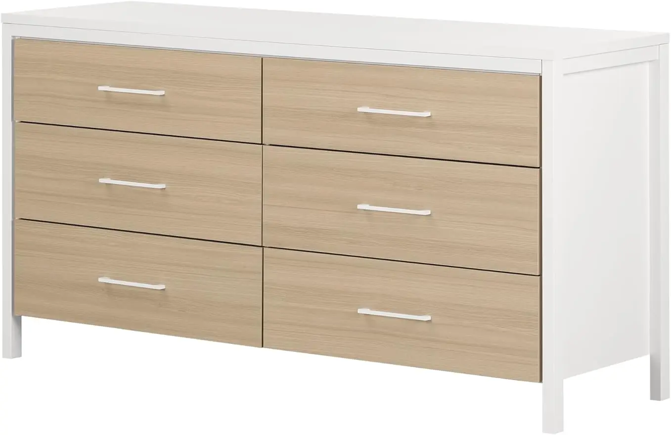

South Shore Munich 6-Drawer Double Dresser, White and Soft Elm