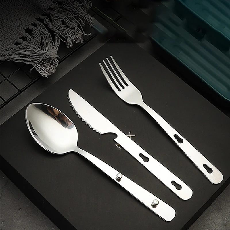 3pcs/set Portable Stainless Steel Tableware fold knife utensil spoon set Spoon Fork Knife Dinnerware Camping Cooking flatware