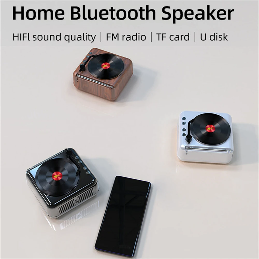 Bluetooth Speaker Retro Vinyl Wireless Speakers Turntable Record Player 3D Stereo HIFI Bass Bluetooth Speaker With FM Radio TF Card Slot U Disk