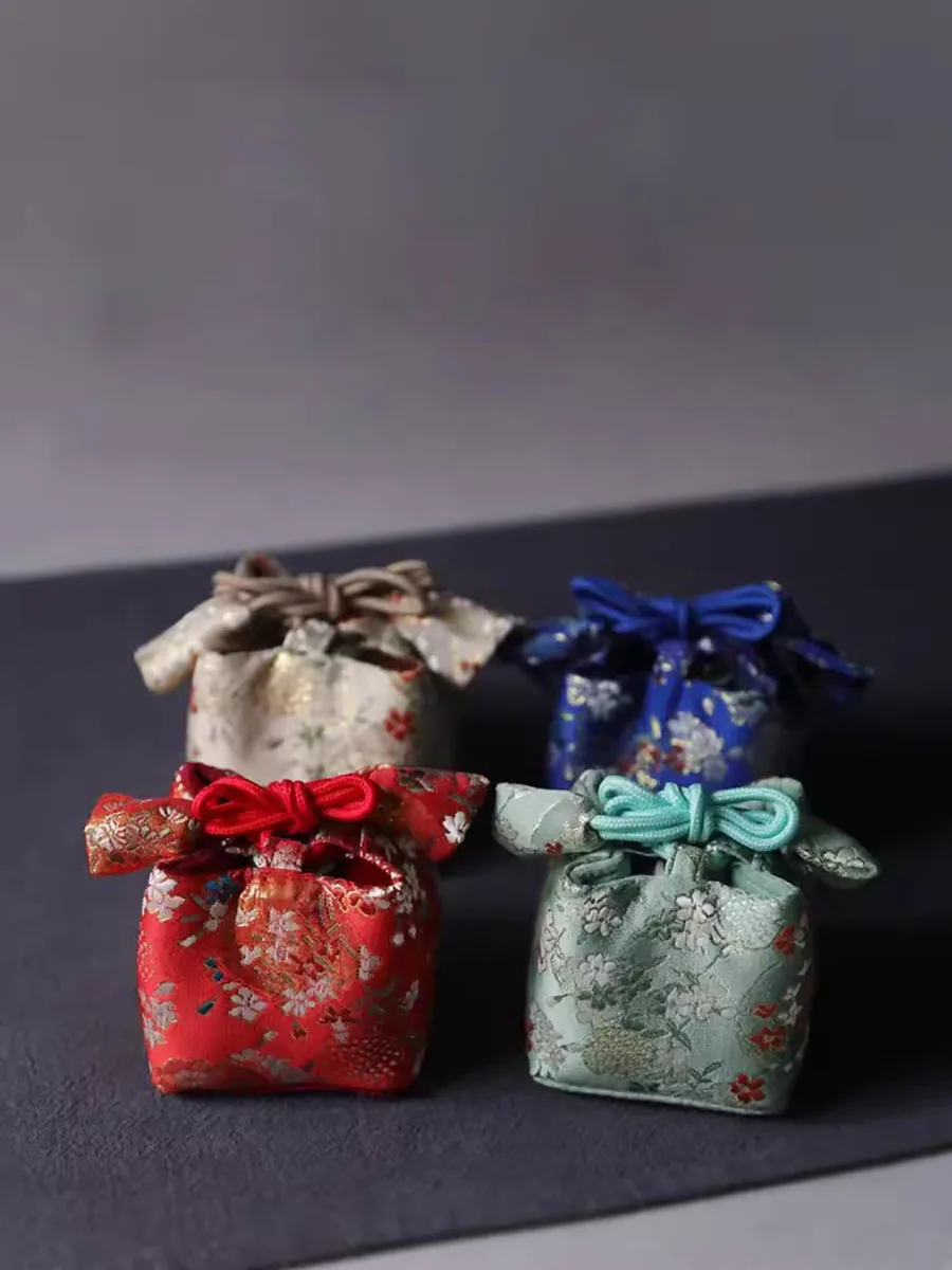 Thickened Handmade Storage Travel Bag, Tea Caddy Teacup Tea Set, Teapot Medium Cloth Bag, Tea Accessory, Embroidery Hand Bag