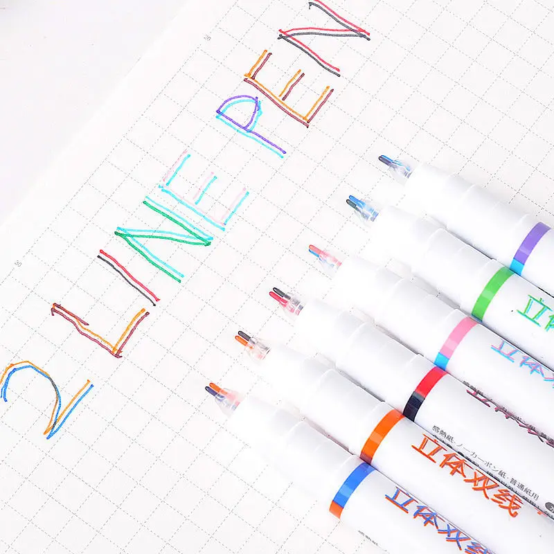 

6pcs/box 2 Lines Pen Set Double Lines Art Markers Pen Marker Lettering Pen Bullet Diary Pen Drawing Pens School Stationery