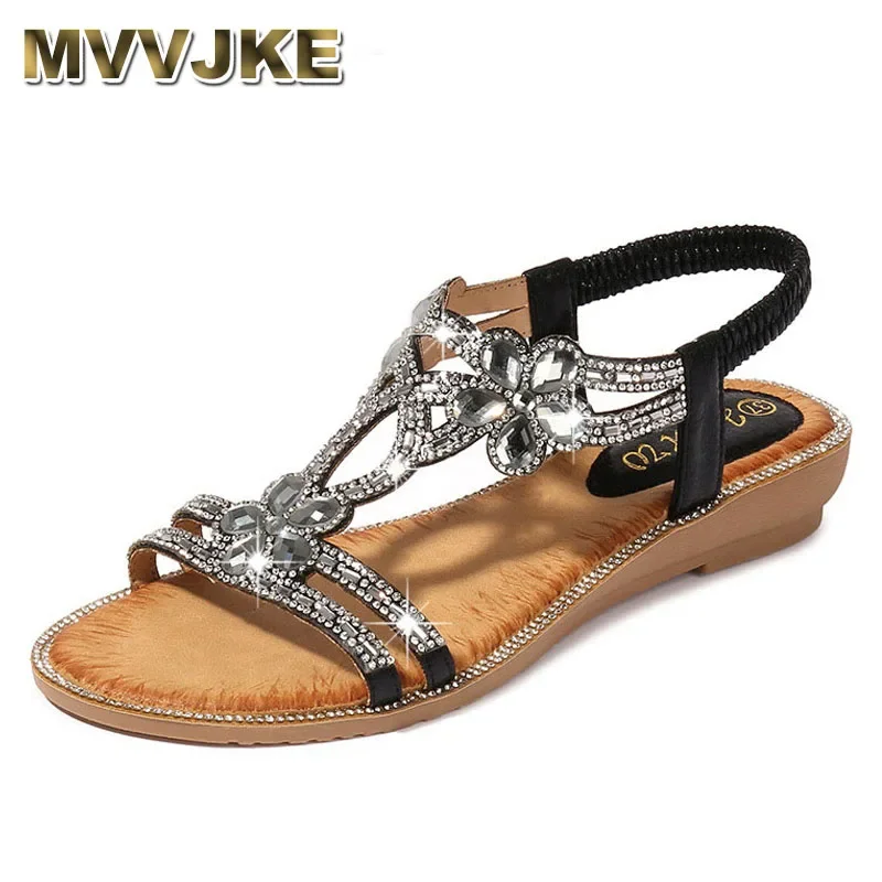 MVVJKE 여성용 보헤미안 스타일 패션 샌들, 다이아몬드 웨지 파티 슈즈, 여름 플러시 사이즈 신발