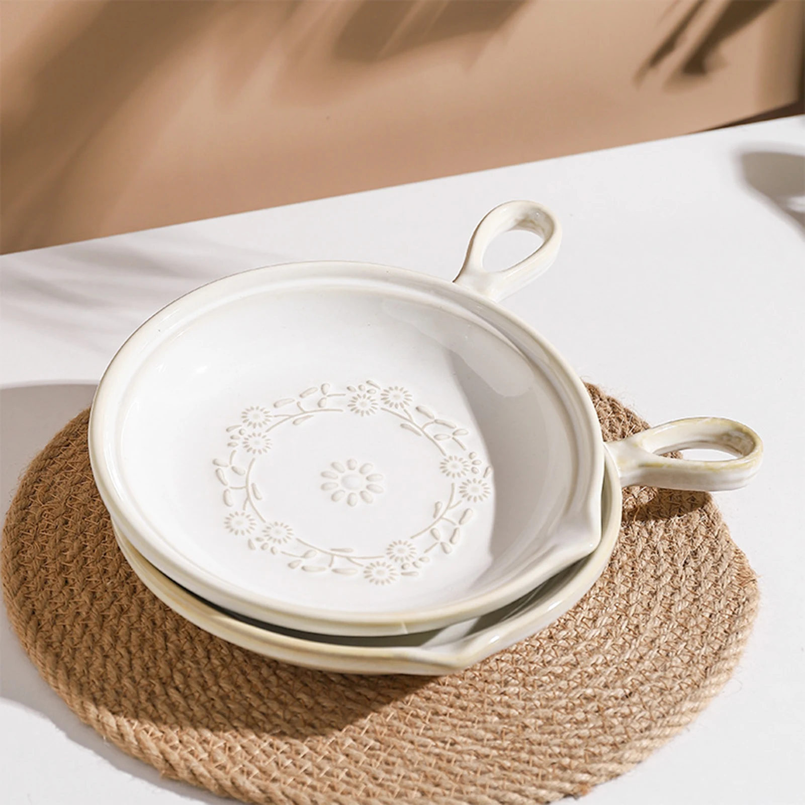 Japanese Style Retro Ceramic Round Plate Single Handle Kiln-changed Plate Tableware Creative Salad Steak Salad Sushi