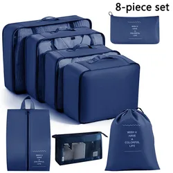 Travel Storage & Organizer Set for Clothes, Toiletries, and Shoes - Ideal for Students & Dorm Living (8pcs Set Navy)