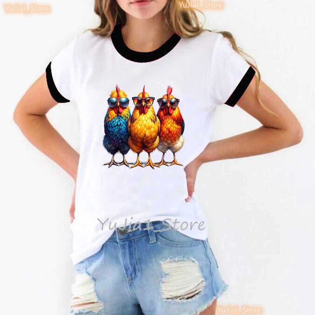 Lustiges Huhn gedruckt T-Shirt Damen bekleidung Sommer Mode Kurzarm T-Shirt Femme Harajuku Shirt lässig T-Shirt – Detail 7