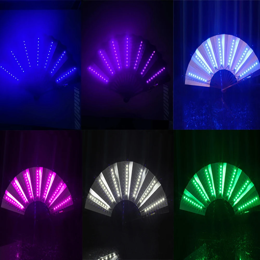 

Foldable Hand Fan With Led Light Glowing Fluorescent Discoloration Fan For Night Performance Dj Bar Club Room Party Decoration