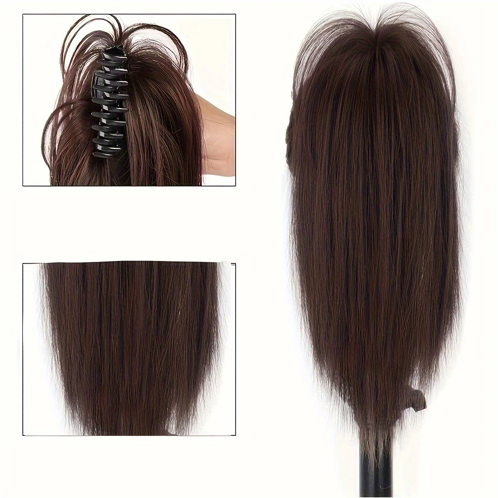 14Inch Synthetic Waterfall Long Straight Black-Brown Claw Clip in Ponytail Extension Everyday Use