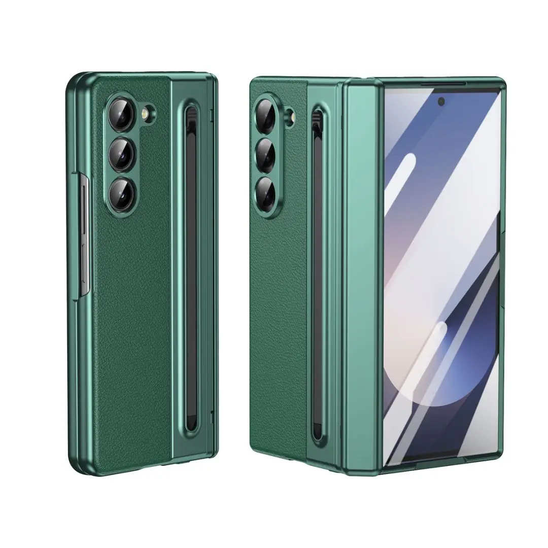 S Pen Leather Phone Case with Hinge Protection & Built-in Screen Protector