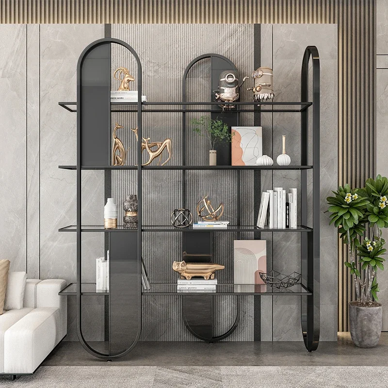 Luxury glass door bookcase floor-to-wall solid wood combination display cabinet living room study storage locker bookcase