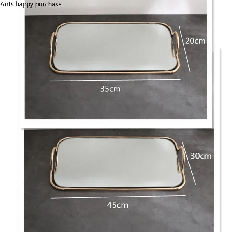 Metal Glass Mirror Storage Tray Gold Oval Dotted Fruit Plate Small Items Jewelry Display Tray Mirror 45*30cm/35*20cm 6