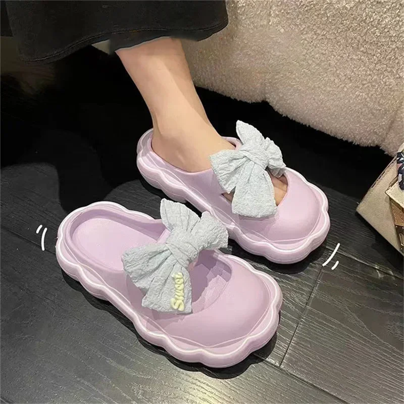 Women Slippers Summer Slide Thick bottom bow beach shoes women Cartoon Shoes Outdoor Indoor Home Women Slides flat sandals