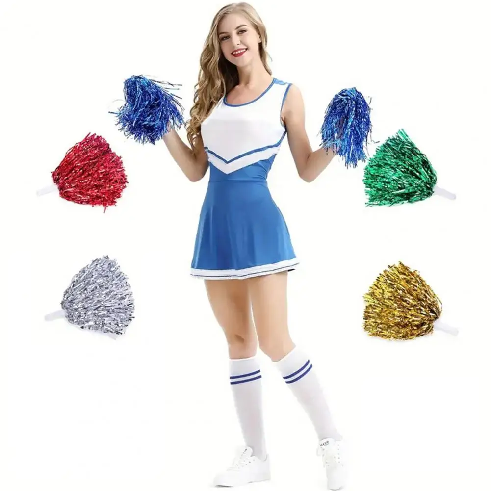 

2Pcs Cheerleading Pom Poms with Plastic Handle Colorful Metallic Foil Pom Poms for Cheerleader Spirited Sports Dance Cheer-up Pr
