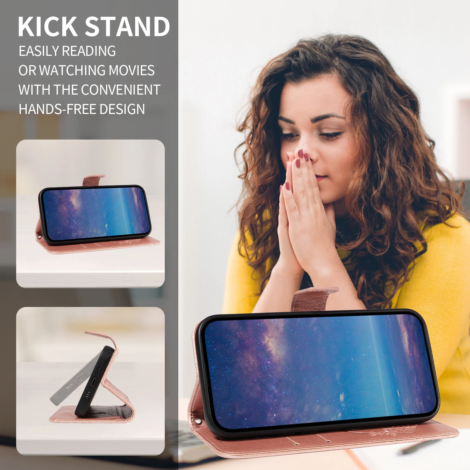 RFID Blocking Leather Wallet Phone Case with Kickstand