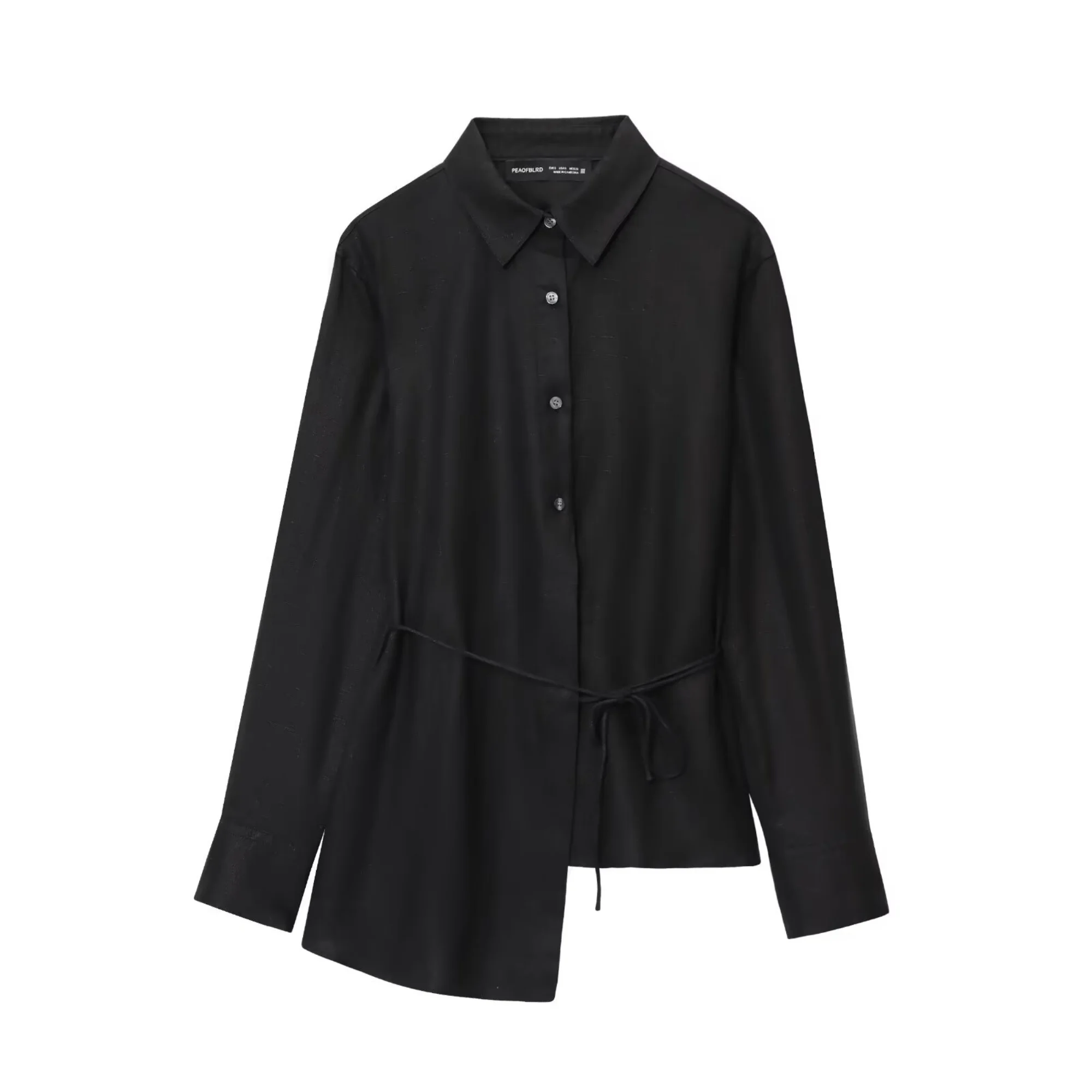 2025 Autumn New Women Product Fashionable Asymmetric Solid Color Shirt Waist Strap Design Long Sleeve Blouses Top