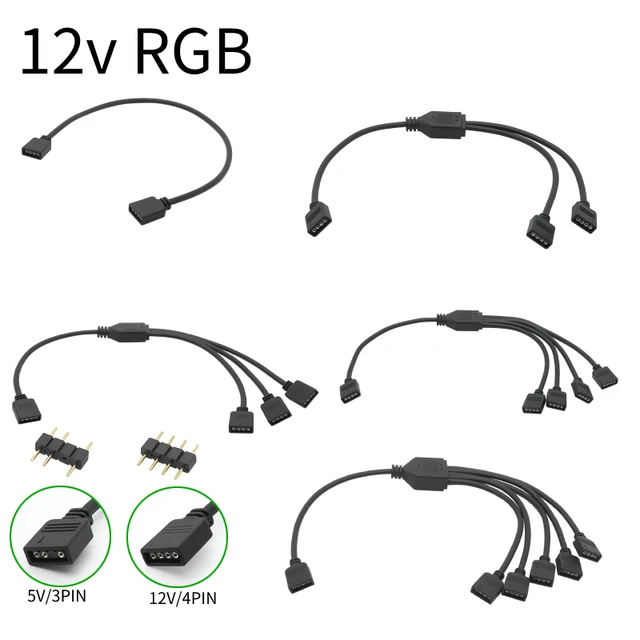 Argb 5v 3pin Extension Cable Adapter 30cm 1 To 1 2 3 4 5 12v 4pin Rgb  Splitter Cable For Msi A Sus Asrock Aura Led - Pc Hardware Cables & Adapters  - AliExpress