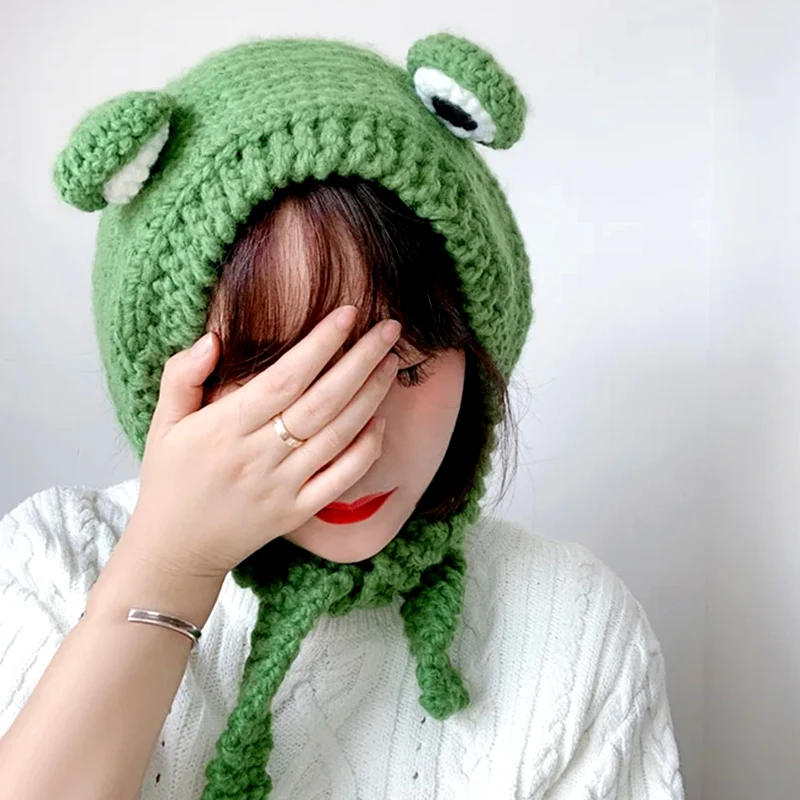 Winter Korean Style Hat Frog Crochet Knitted Hat Knitted Beanies Hats For Women Gift Baby Anime Photography Prop Party