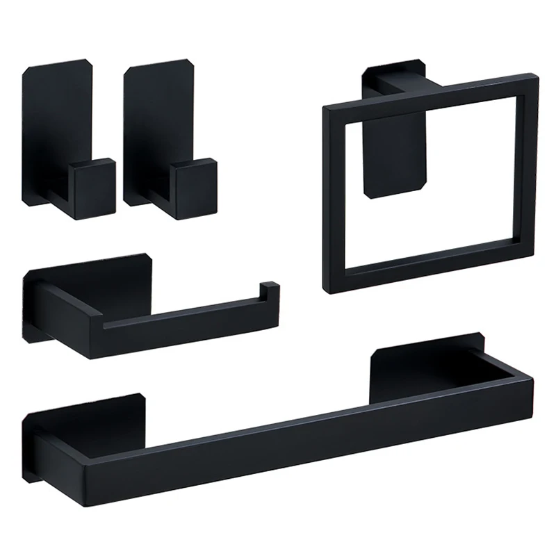 

No Drill Stainless Steel Silver Bathroom Hardware Set Towel Rack Toilet Paper Holder Towel Bar Hook Bathroom Accessories