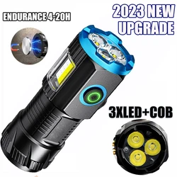 New Upgraed 3LED Flashlight Ultra Strong Light COB Flash Light usb Rechargeable Built-in Battery with Pen Clip and Tail Magnet