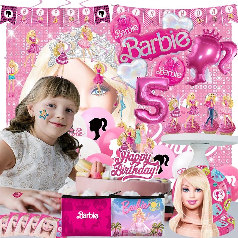 Principessa Ragazza Barbie Festa Di Compleanno Decorazione Palloncini Barbie Forniture Di Sfondo Banner Cake Toppers Per Baby Shower Girls Toy