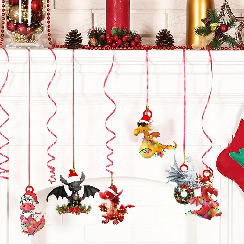 Рождественские Подвески в виде дерева, милый летающий дракон, подвесные 2D Акриловые подвески, украшения для рюкзака, елки, окна