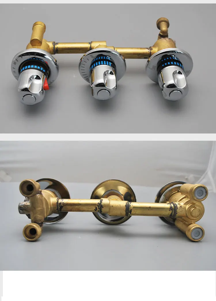 Description Picture 6 of item3 Way Diverter Shower Waterfall Bathtub Thermostat Faucet One Piece Square 3 Handle Knobs Bath Shower Mixer Tap